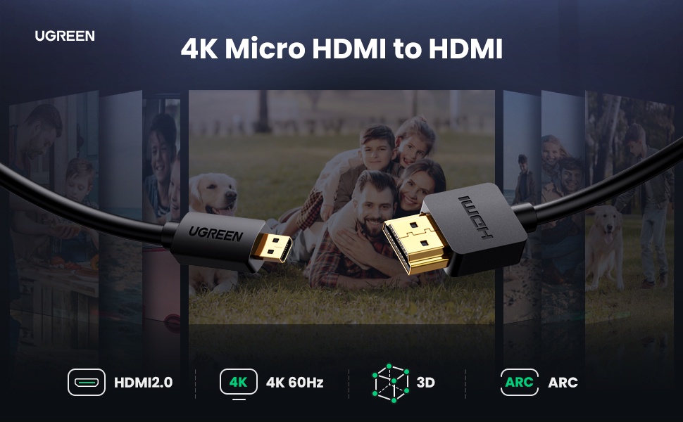 รายละเอียดเพิ่มเติมเกี่ยวกับ UGREEN อะแดปเตอร์ ไมโคร HDMI เป็น HDMI 2.0 เคเบิล 3D 4K HDMI สำหรับ Phone Tablet HDTV PC