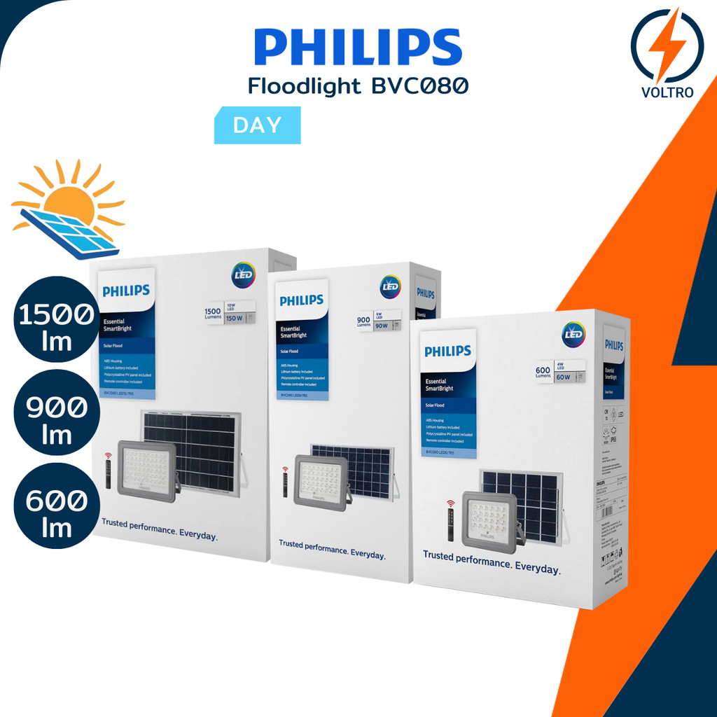 PHILIPS โซล่าเซลล์ โคมไฟฟลัดไลท์ รุ่น BVC080 PRO LED 600/900/1500lm ...