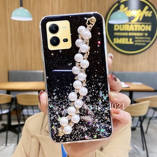 For VIVO Y16 V25 V25e V25 Pro 5G Y35 2022 Y22 Y22s เคส New Casing Pearl Bracelet Wristband Phone Case Star Glitter Silicone Soft Back Cover เคสโทรศัพท