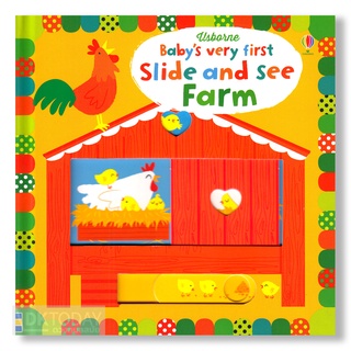 DKTODAY หนังสือ USBORNE BABYS VERY FIRST SLIDE AND SEE :FARM (AGE 0+ MONTHS)