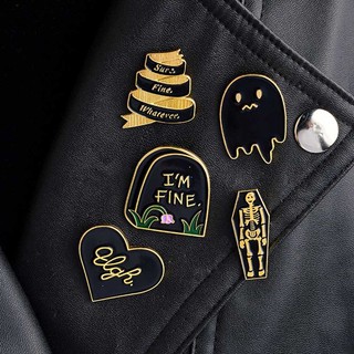 1pc Gothic Brooch Gravestone Enamel Pin Dark Sarcasm Lapel Pin Coffin Skull Ghost Brooch Pin Decoration