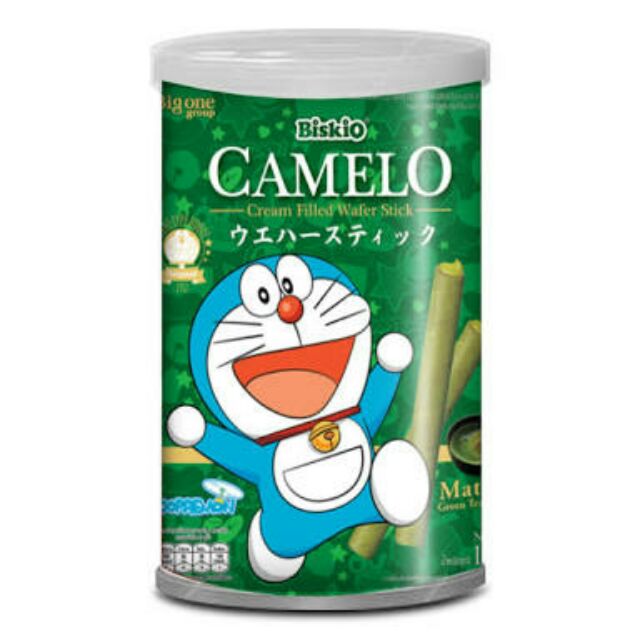 เวเฟอร์แท่งสอดไส้ครีม-biskio-camelo-doraemon-บิสคิโอ-คาเมลโล-โดราเอมอน-น้ำหนัก-135-กรัม