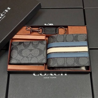 COACH COMPACT ID WALLET IN SIGNATURE WITH KEY FOB LIMITED BOXX