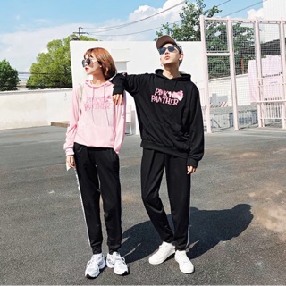 เสื้อhoodie ปักลายpink panther กลางอก มีกระเป๋าหน้า ผ้าเกล็ดปลานุ่มใสสบาย 🍮