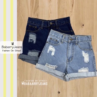 BabarryJeans กางเกงขาสั้น ผญ กางเกงเอวสูง ขาพับ แต่งขา สียีนส์เข้ม/ สียีนส์อ่อน