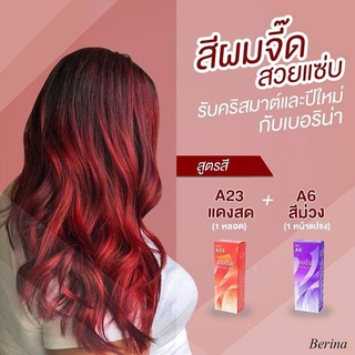 แพ็คคู่ A6 กับ A23 โทนสีแดงประกายม่วง สีย้อมผมเบอริน่า ครีมเปลี่ยนสีผม Berina