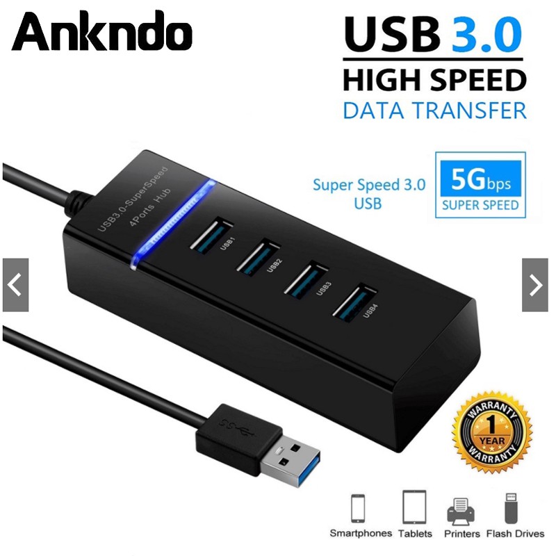 ภาพหน้าปกสินค้าAnkndo 4 พอร์ต USB 3.0 HUB Splitter อะแดปเตอร์แยกขยายสําหรับคอมพิวเตอร์แล็ปท็อป 4 พอร์ต HUB จากร้าน ankndo.th บน Shopee