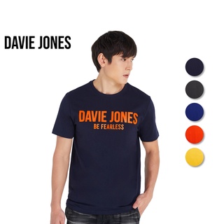 เสื้อยืดใหม่ 2022DAVIE JONES เสื้อยืดพิมพ์ลายโลโก้ สีเทา สีส้ม สีเหลือง สีกรม สีน้ำเงิน Logo Print T-Shirt LG0032GY OR Y