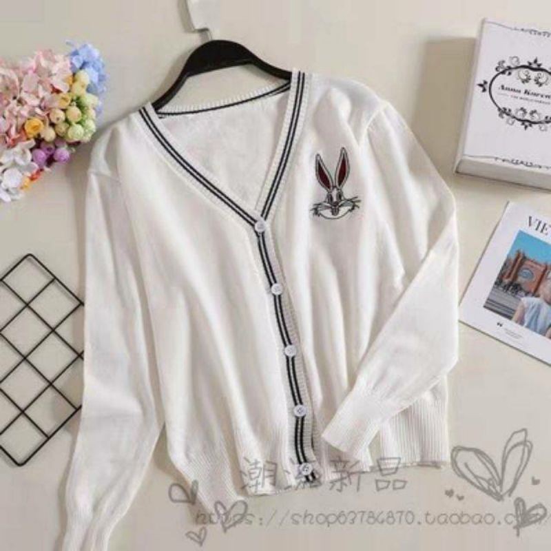 เสื้อคลุมไหมพรม-คาร์ดิแกน-สีพื้น-ปักลายกระต่าย-น่ารัก-เสื้อคลุมไหมพรม-คาร์ดิแกน-ผู้หญิง