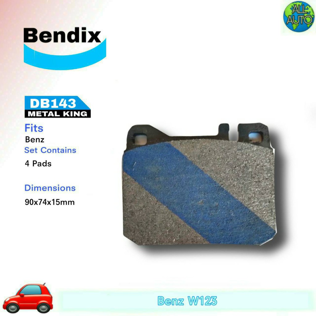 ผ้าเบรคหน้า-banz-เบนซ์-w123-ผ้าดีสเบรค-ยี่ห้อ-เบนดิก-bendix-เมทัลคิง-db143-1กล่อง-4ชิ้น