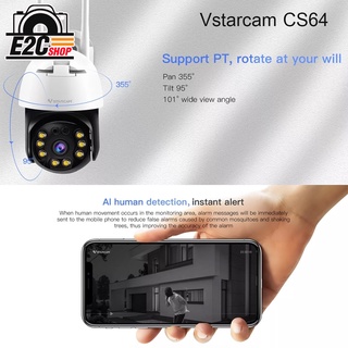 VSTARCAM CS64 (3MP) HD (1296P) กล้องดูผ่านมือถือ กล้องวงจรปิดไร้สายหมุนได้ กันน้ำกันฝน ขายดีที่สุด