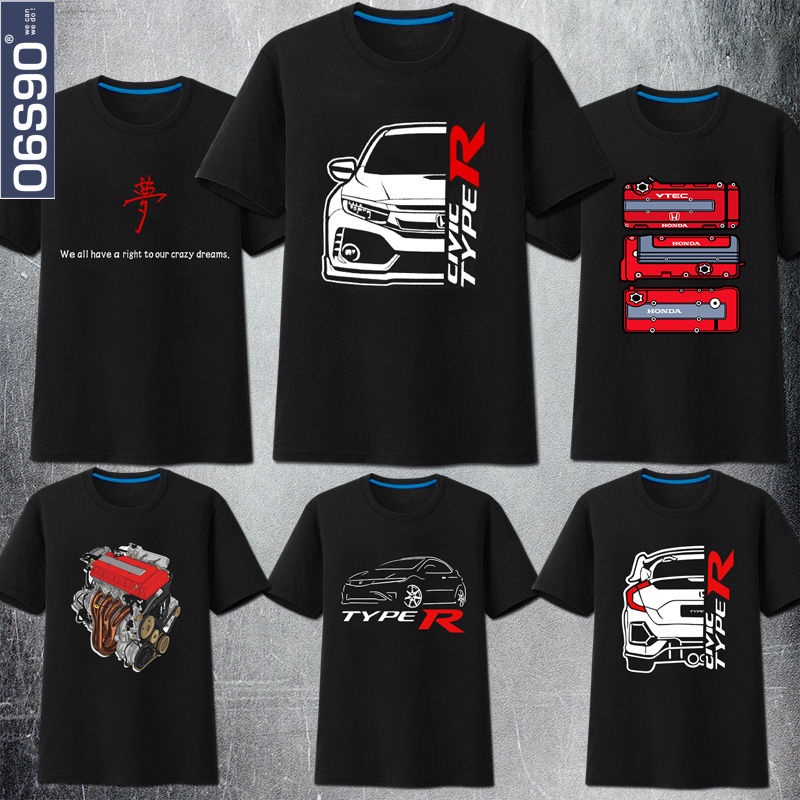 ขายดีcivic-type-r-รถวัฒนธรรม-honda-หัวแดงเครื่องยนต์พิมพ์เสื้อยืดฤดูร้อนคอกลมแขนสั้น-mens-5xl