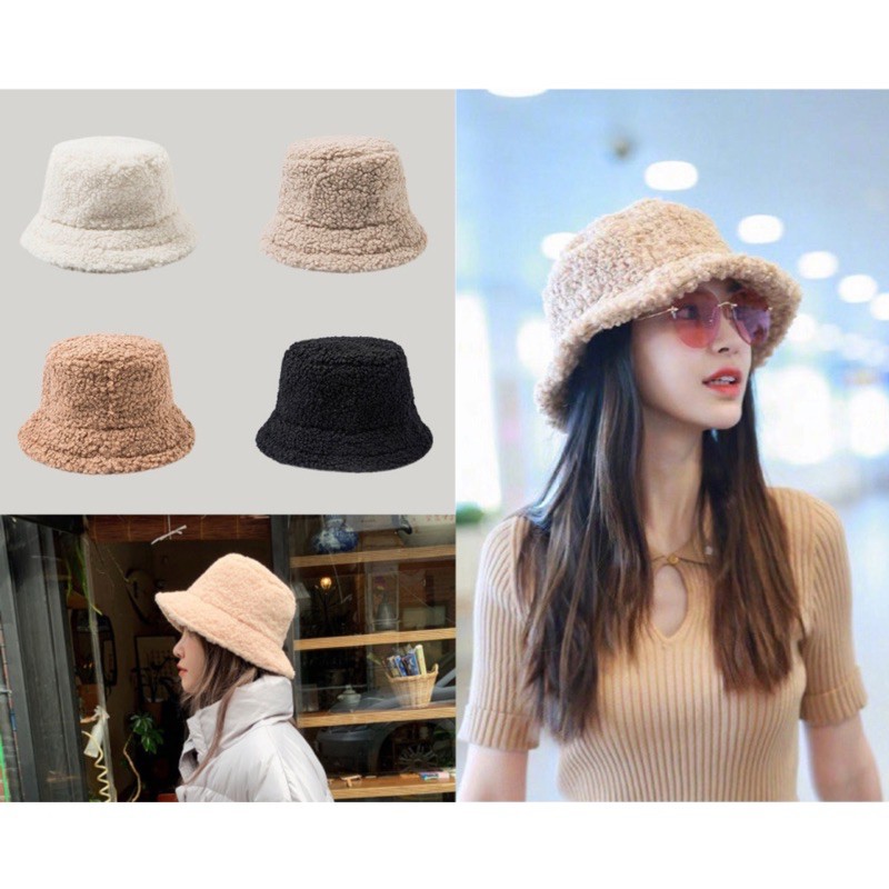 ราคาและรีวิว(LT) หมวกทรงบัคเก็ต หมวกขนเทียม หมวกกันหนาว