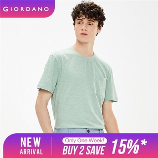 Giordano Men T-Shirts Summer Short Sleeves Classic Single Patch Pocket T-Shirts Plain Ribbed Crewneck Casual T-Shirts