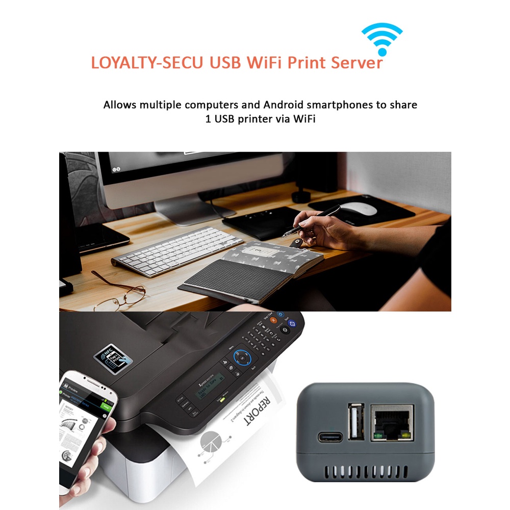 ภาพสินค้าเซิร์ฟเวอร์เครือข่ายไร้สาย WiFi LOYALTY-SECU เปลี่ยนเครื่องพิมพ์ USB ของคุณเป็นเครื่องพิมพ์เครือข่าย WiFi อย่างรวดเร็ว จากร้าน loyaltysecu.th บน Shopee ภาพที่ 2