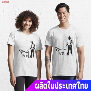 เสื้อยืดผู้ชายและผู้หญิง Banky Inspired: Thug Walking a Barking Dog! Essential T-Shirt Mens Womens T-shirts