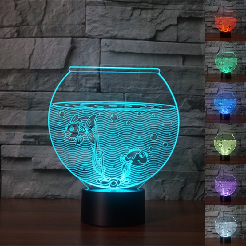 Fishbowl Night Light 7 สีGradient Goldfish USB LED โคมไฟตั้งโต๊ะอะคร ...