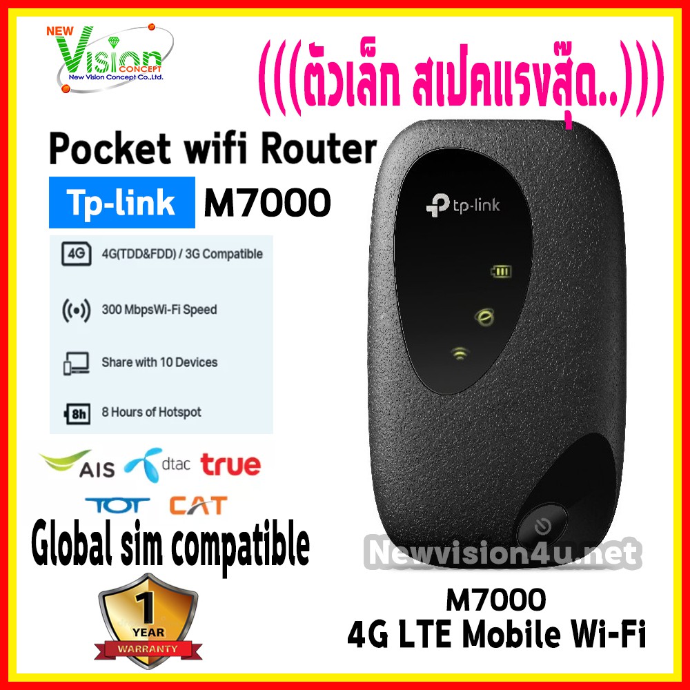 รูปภาพสินค้าแรกของTP-Link M7000 Pocket WiFi พกพาไปได้ทุกที่ (4G LTE Mobile Wi-Fi) ใส่ซิมแล้วใช้ได้ทันที ไม่ต้องตั้งค่า . ((New Arrival))