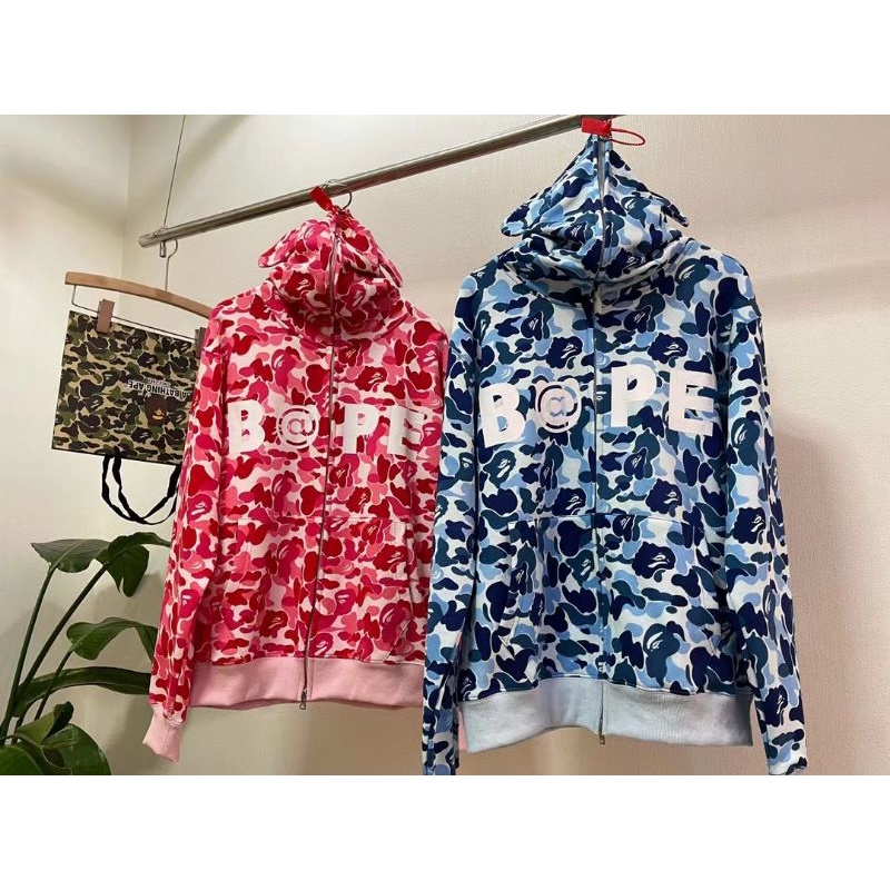 ฟ้า M พร้อมส่ง Bape X Bear brick Camo Full Zip With Ears hoodie Shopee Thailand