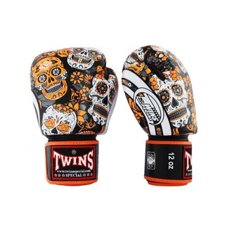 สินค้า นวมชกมวย ทวินส์ สเปเชี่ยล Twins Special Fancy Boxing Gloves FBGVL3-53 Skull Orange-Black Training Gloves Sparring gloves