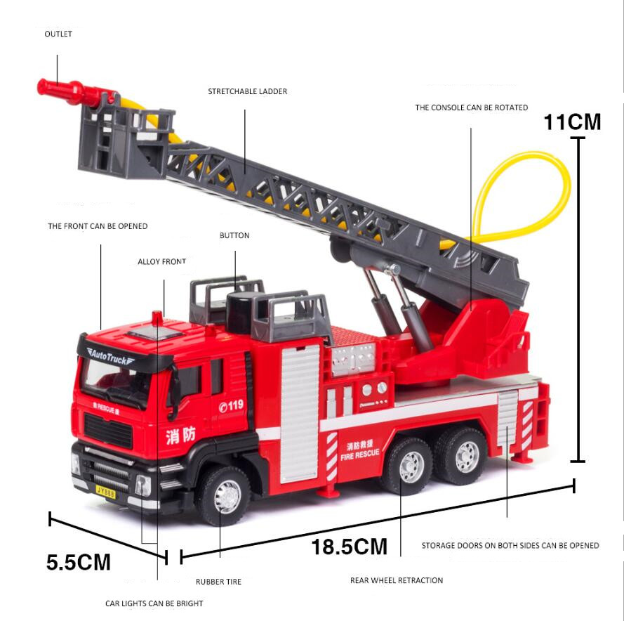 1-50-ถังน้ำบันไดรถดับเพลิงรุ่นรถดับเพลิงหล่อรถเสียงและแสงดึงกลับรถรุ่นคอลเลกชันรถดับเพลิงรถของเล่น