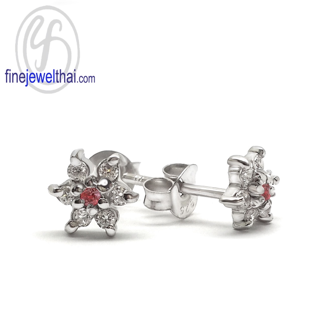 finejewelthai-ต่างหูทับทิม-ทับทิม-ต่างหูเงินแท้-ต่างหูพลอย-ต่างหูเพชรcz-ruby-silver-earring-birthstone-e1080rb