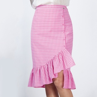 GSP Skirt กระโปรงน่ารัก แต่งระบาย ลายตาราง สีชมพู (PS12PI)