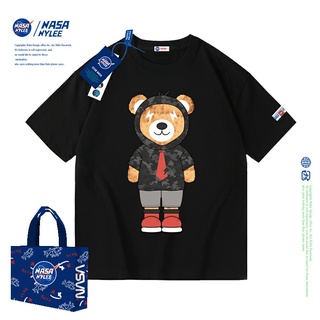 เสื้อยืดแขนสั้น ทรงหลวม พิมพ์ลายหมี Nasa แฟชั่นฤดูร้อน สําหรับผู้ชาย และผู้หญิง