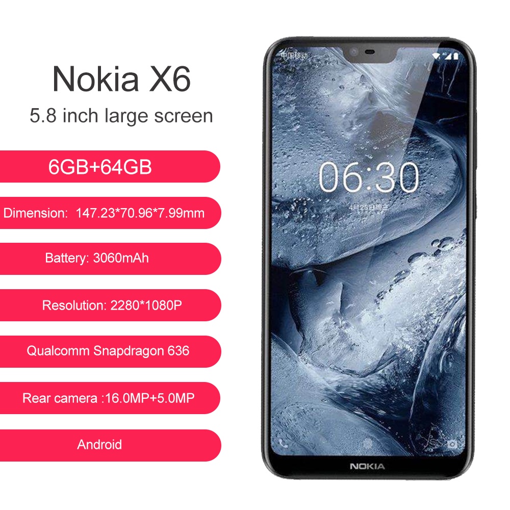 for-nokia-6-1-plus-nokia-x6-4gb-64gb-5-8-smartphone-มือถือราคาถูกๆ-snapdragon-636-octa-core-3060mah-16-0mp-5-0mp-กล้องลายนิ้วมือ-id-ปลดล็อกโทรศัพท์มือถือ