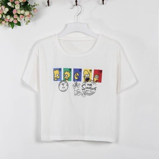 เสื้อแฟชั่น คอกลม แขนสั้น ลาย simpson สีขาว รหัสสินค้า JU7741ขาว