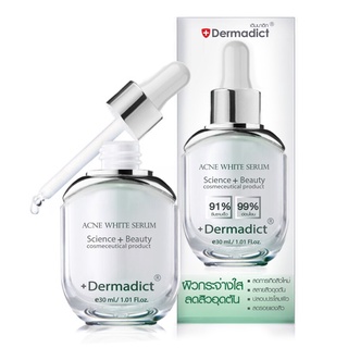 DERMADICT ตบสิวกระเจิง A30 พลังผิวฉ่ำหน้าใส+สิวแพ้แมส เดิมมาดิก แอคเน่ ไวท์ ซีรั่ม 30 มล.สูตรผิวที่มีสิวบอบบาง แพ้ง่าย