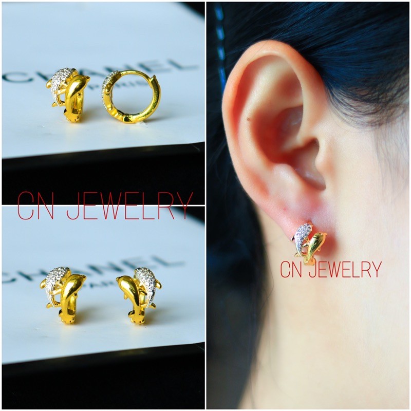 ต่างหูห่วงโลมาเพชร-ต่างหูโลมา-12mm-รุ่นhh05-1คู่-cn-jewelry-earings-ตุ้มหู-ต่างหูแฟชั่น-ต่างหูเกาหลี