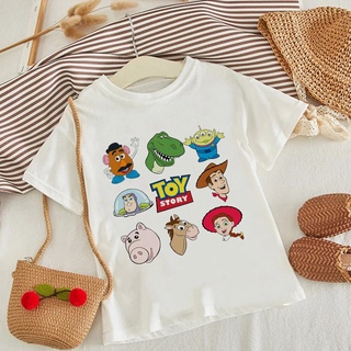 พร้อมส่ง เสื้อยืดแขนสั้นลําลอง พิมพ์ลาย Toy Story สไตล์คาวบอย สําหรับเด็กผู้ชาย และเด็กผู้หญิง