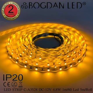 LED STRIP C-A3528-60-YELLOW DC-12V  4.8W/1M IP20 ยี่ห้อBOGDAN LED แอลอีดีไฟเส้นสำหรับตกแต่ง 300LED/5M 24W/5M Grade A