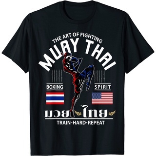 เสื้อยืด พิมพ์ลายธงชาติมวยไทย และธงอเมริกัน