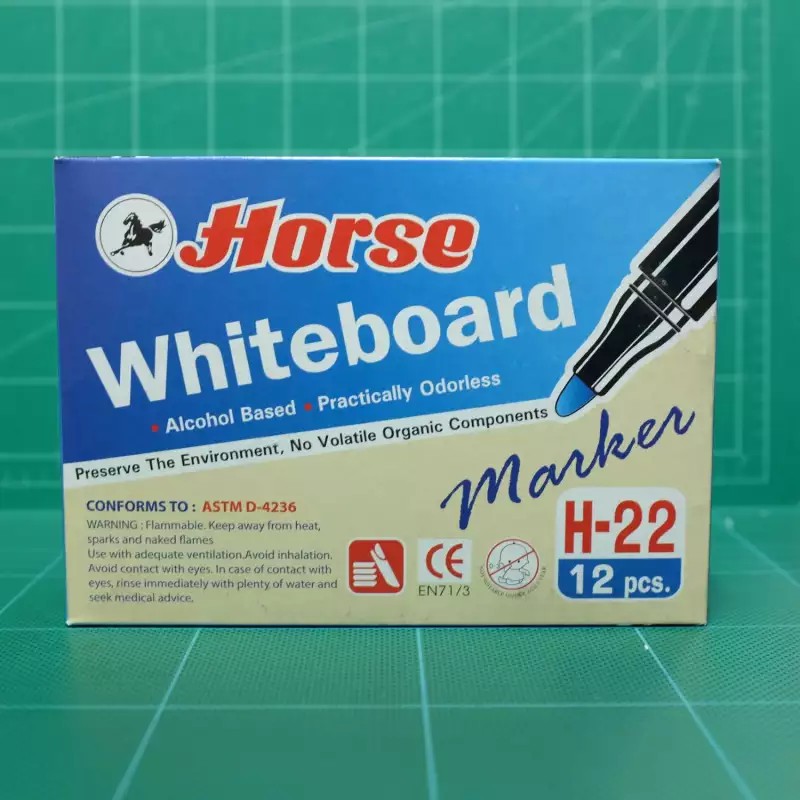 ปากกาไวท์บอร์ดตราม้า-horse-whiteboard-marker-h-22-หมึกสีน้ำเงิน-1ชุด-6ด้าม-ขนาดหัวปากกา-2-มม