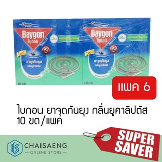 Baygon ไบกอน ยาจุดกันยุง กลิ่นยูคาลิปตัส ขนาด 120กรัมx6กล่อง