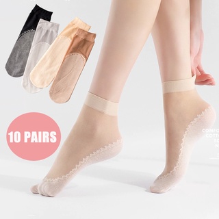 10 Pair High Quality Women Velvet Socks Female Socks Summer Thin Crystal Silk Transparent Nonslip Ankle Sox Elastic Short Socks