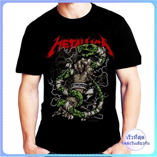 TSHIRTฝ้ายMetallica ROCK เสื้อยืด เสื้อวง เสื้อดำ สกรีนลายอย่างดี ผ้าหนานุ่ม ไม่หดไม่ย้วย  T SHIRT S M L XL XXLs-5xl