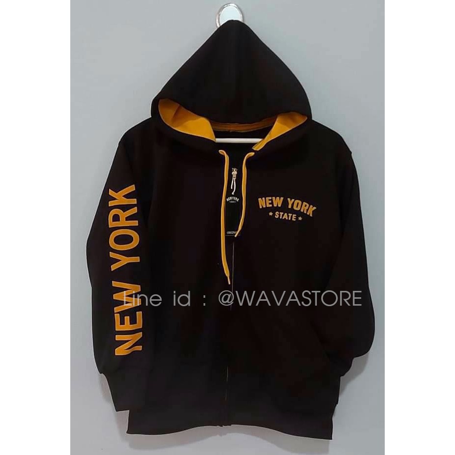 เสื้อฮู้ดแขนยาว เสื้อแขนยาว NEW YORK ของแท้(สกีนแขน) รุ่น A สีกากี เทาเข้ม ดำ กรม เขียว แดง ชมพู ม่วง