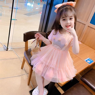 ชุดเด็กเดรสสาว 2022 ฤดูร้อนใหม่เด็กชุดเค้กชุดเจ้าหญิงตะวันตกชุดนางฟ้าตาข่าย Han Banchao Baju Budak Perempuan  ชุดเด็กผู้หญิง
