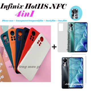 4 in 1 เคสโทรศัพท์มือถือแบบนิ่ม ใส กันรอยเลนส์กล้อง สีหวาน พร้อมฟิล์มกันรอยเลนส์กล้อง และฟิล์มด้านหลัง สําหรับ Infinix Hot 11s NFC Hot 12i 10play Note 11s 11pro 12 Pro 5G