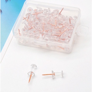 100 ตัว/กล่อง หมุดปักบอร์ด 50pcs/100pcs Thumb Thumbtack Push Pins โปร่งใส Rose Gold Board Pins Drawing Photo Wall Studs