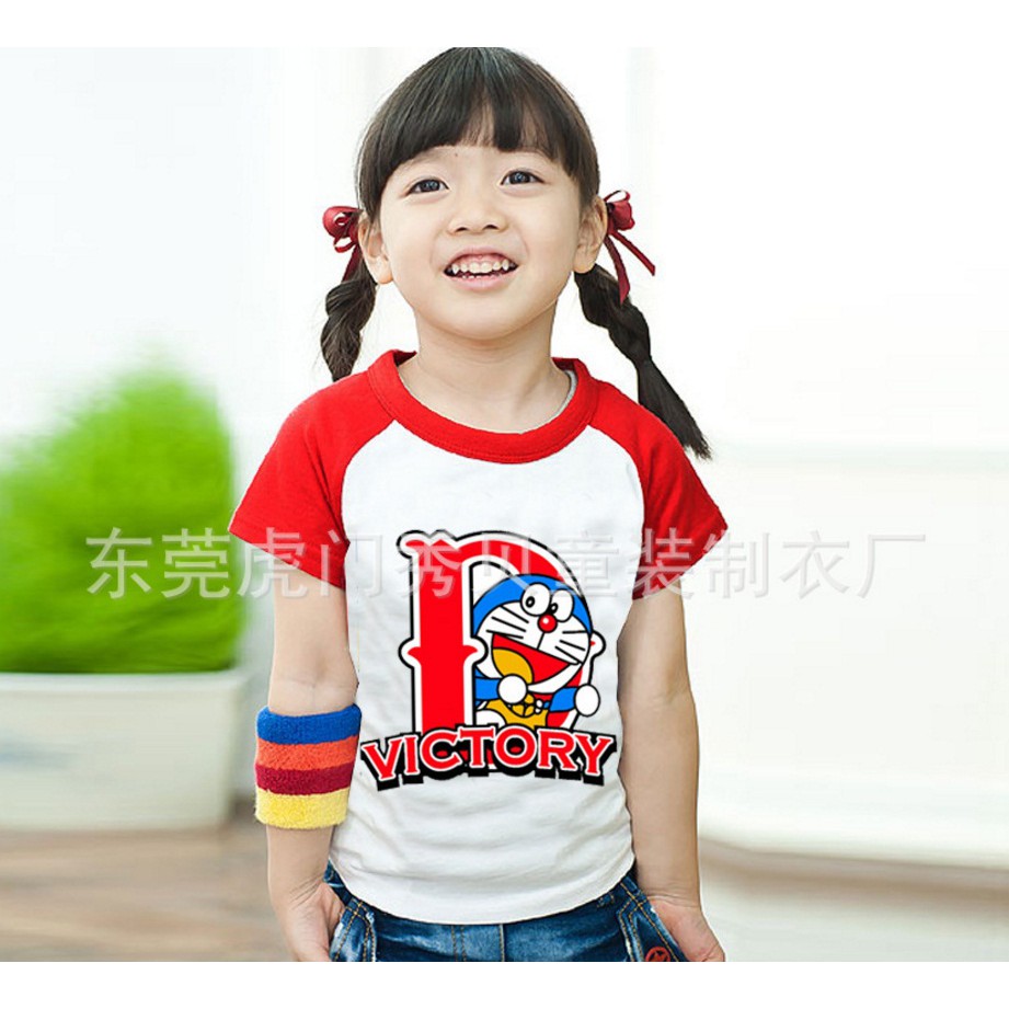 พร้อมส่ง-เสื้อเด็กน่ารัก-เสื้อโดเรมอนแขนสีแดง