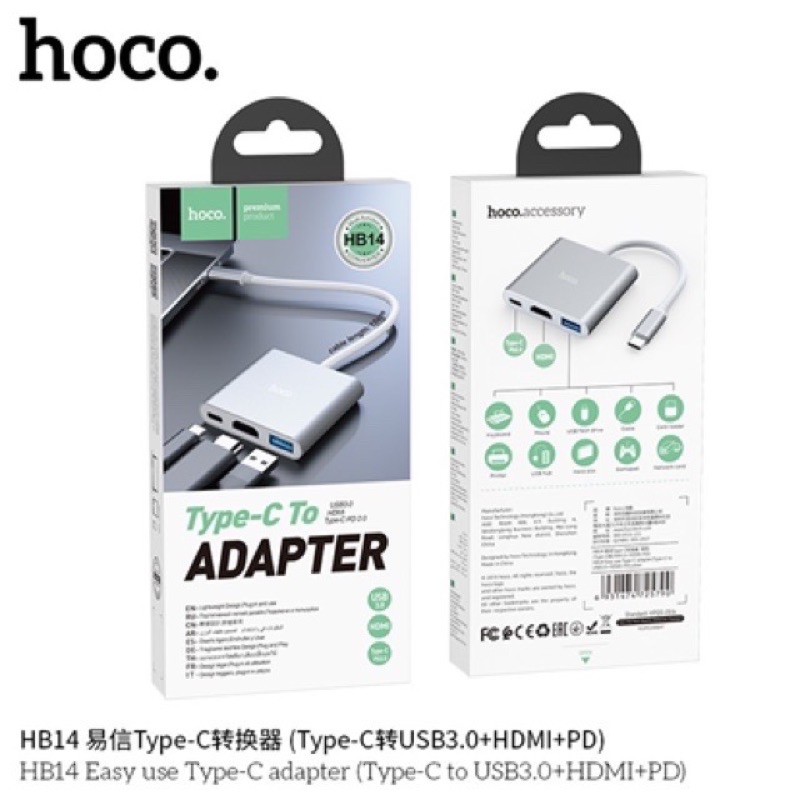 hoco-hb14-easy-use-type-c-adapter-type-c-to-usb3-0-hdmi-pd