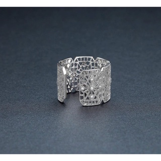 KR-348 แหวนปรับไซส์ได้ ประดับเพชรดีไซน์ Geometric Hollow CZ อะไหล่ปรับง่ายไม่เเข็ง