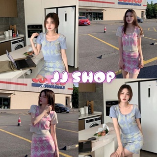 ภาพขนาดย่อของสินค้าJJ Shop พร้อม เซ็ทเสื้อแขนสั้น+กระโปรง ลายตาราง สไตล์เกาหลีน่ารัก "89020+89020-1" -N