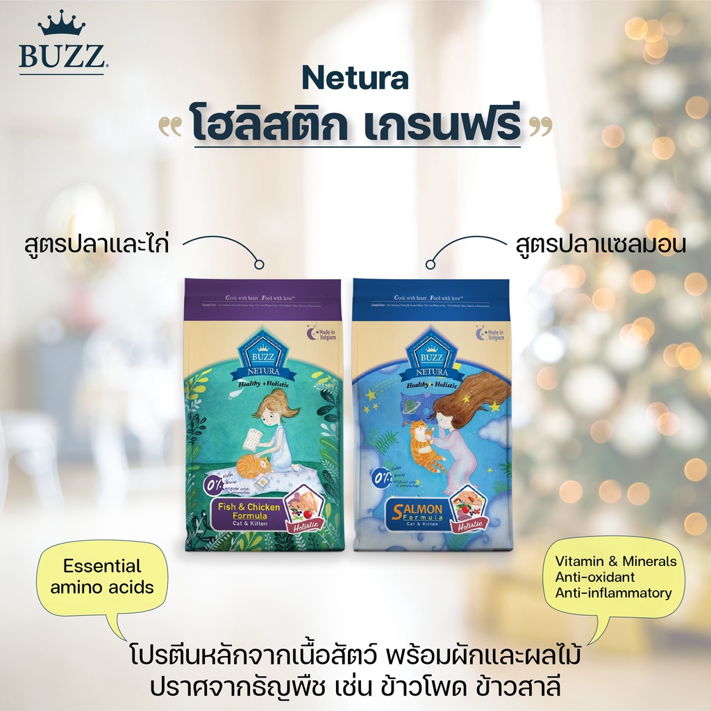 buzz-netura-บัซซ์-อาหารแมวพรีเมียมโฮลิสติก-เกรนฟรี-สำหรับลูกแมวและแมวโต-1kg