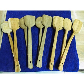 ตะหลิว ตะหลิวไม้สัก ตะหลิวไม้ ทัพพีไม้ 3.5 นิ้ว Teak Wood Turner ด้ามยาว 14.5 นิ้ว จำนวน 5 คู่ (10 อัน) ราคาถูก คุณภา...