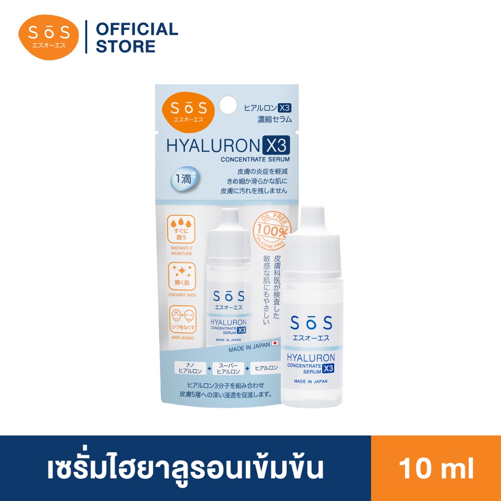 ภาพหน้าปกสินค้าSOS ไฮยาลูรอน เอ๊กซ์ 3 คอนเซ็นเทรท เซรั่ม 10มล. Hyaluron serum 10 ml จากร้าน sos_officialshop บน Shopee